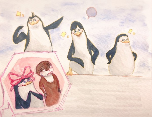 ペンギンズ 水彩アナログ