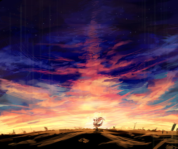 竜と夕焼け