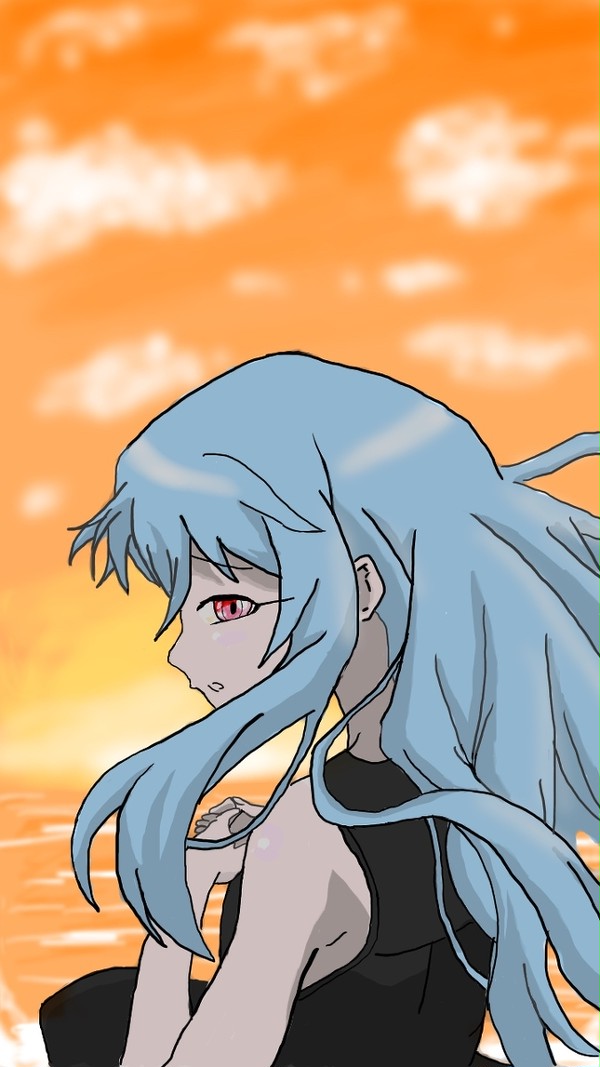夕日に願う少女