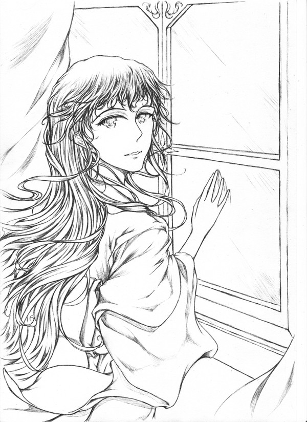 窓前の美人-線稿