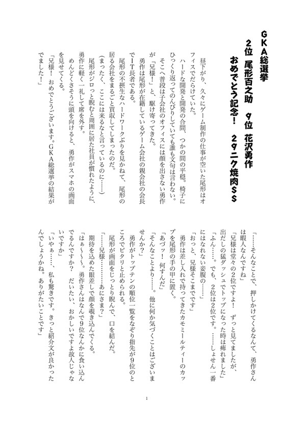 【勇尾】ＧＫＡ総選挙 ２位 尾形百之助９位 花沢勇作 おめでとう