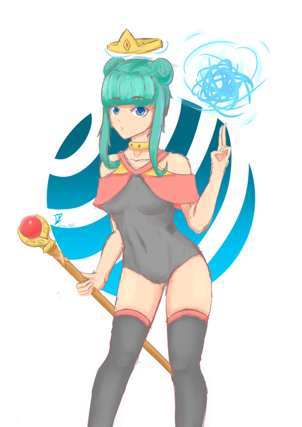 Windy girl in swimsuit