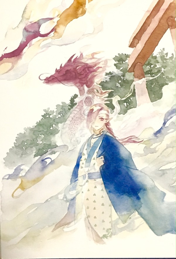 一目连 荒 水彩