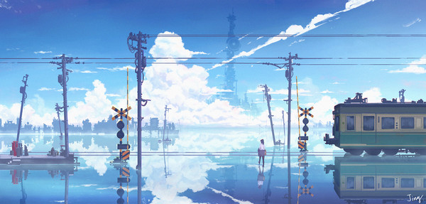 雲×電車×水没都市