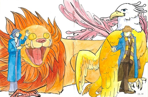 Watercolor animals and people