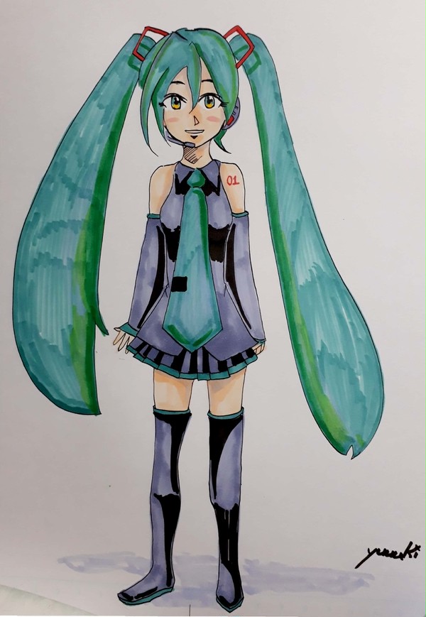 ミク描いてみたけど、ちょっと失敗