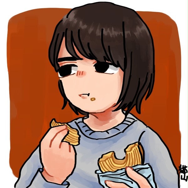 バウムクーヘンを食べる志村くん