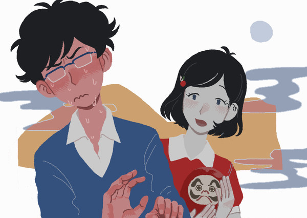 先輩どうされたんですか?!達磨みたいに顔が真っ赤です な絵