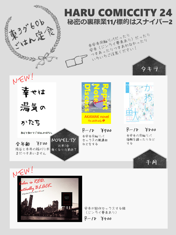 【2/24秘密の裏稼業11】おしながき