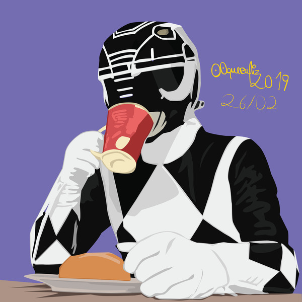 Black ranger having a breakfast