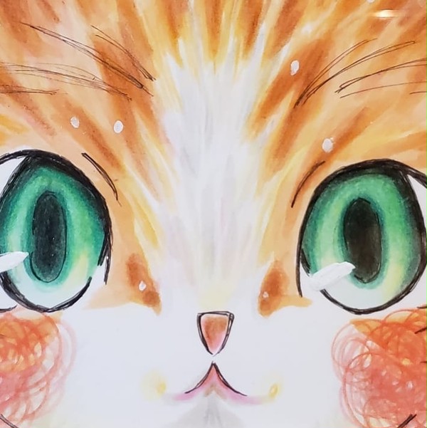 猫に見つめられる絵