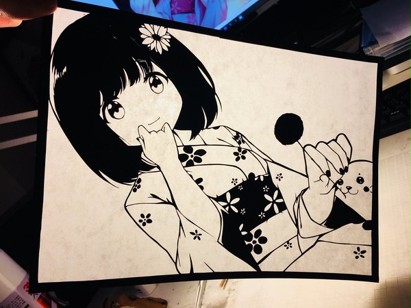 切り絵 お耳かきかき見習いタイムばい♪
