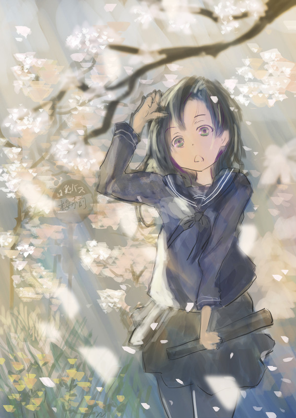 舞い散る桜と少女