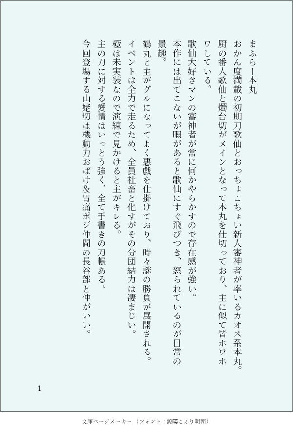 ＊うちの本丸妄想企画＊