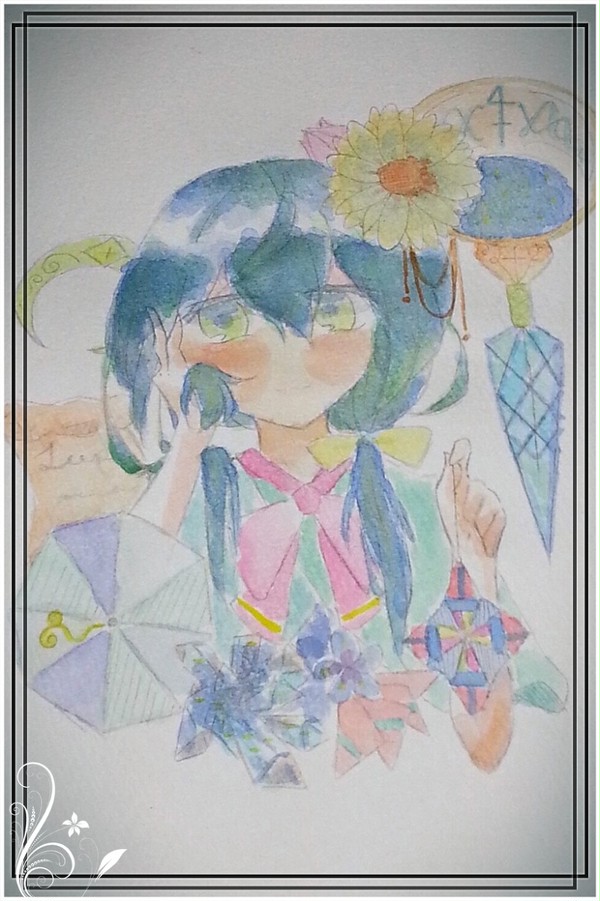 ガーベラと青