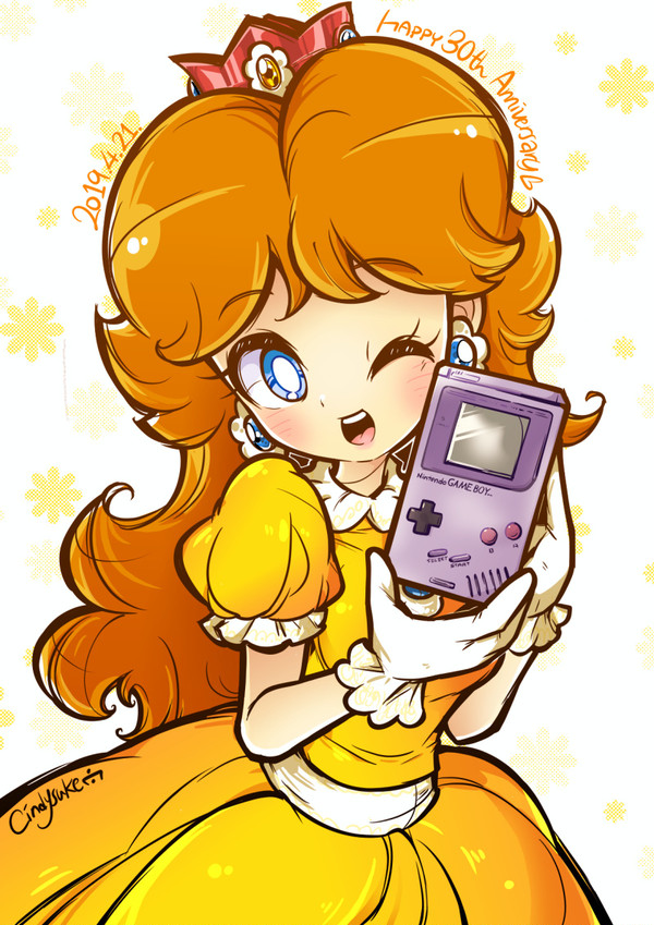 デイジー姫とゲームボーイ30周年おめでとうの絵