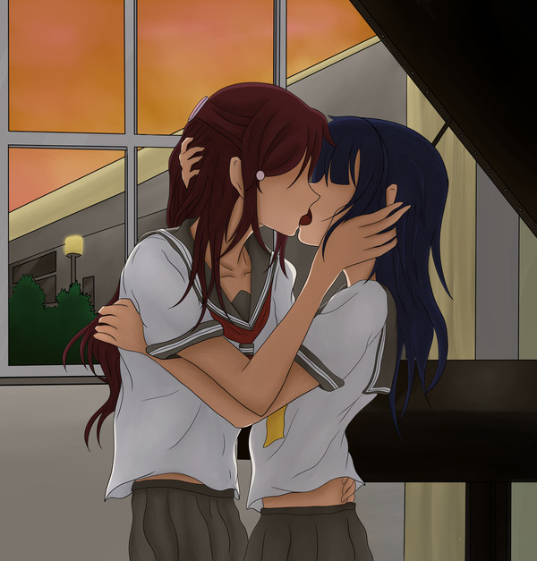 音楽室で熱烈で深いキス 😈🌸