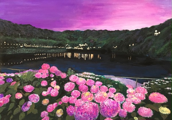 紫陽花の夕暮れ