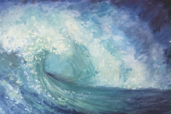 手绘水粉海浪