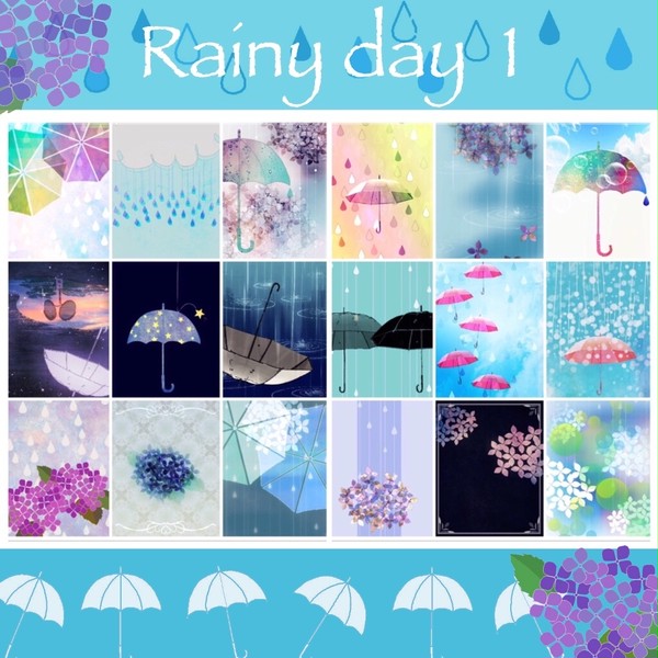 フリー素材 Rainy day☔️①雨、傘、紫陽花、水たまり等