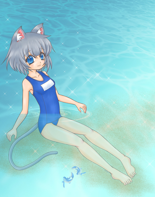 水着と猫