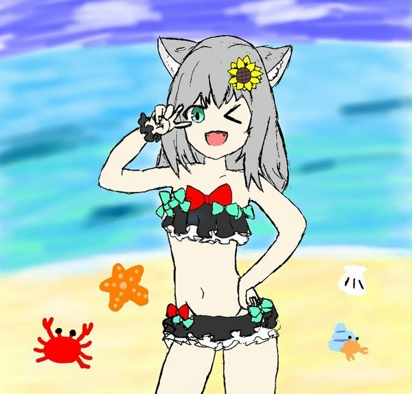 銀髪猫耳少女（水着ver）