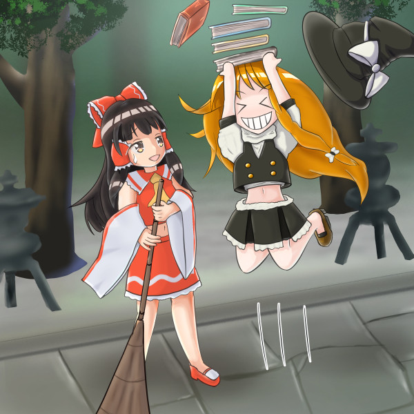 博麗霊夢と霧雨魔理沙で絵の練習をする1（2019年7月7日）