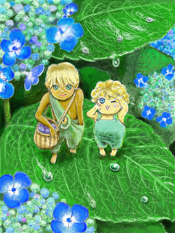 紫陽花で雨宿り