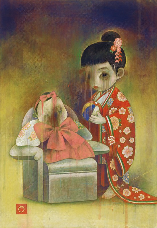 姉妹で初ひな祭り 桃子は緊張顔だけど、菜々子はぐっすり