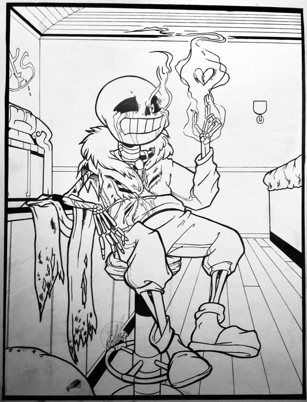 Chilling at Grillby's - Sans ink