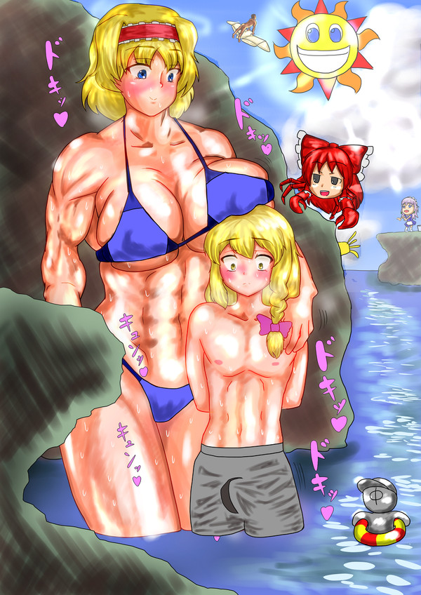 暑いので水辺で涼むSKRNBU姉貴とRIくん☆