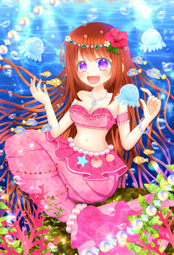 【残暑見舞いイラスト】人魚と海月