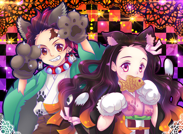 鬼滅ハロウィン★ねずニャン&オオカミたん(炭)