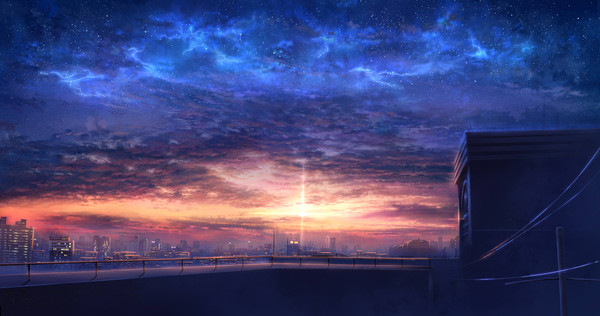 星空与夕阳