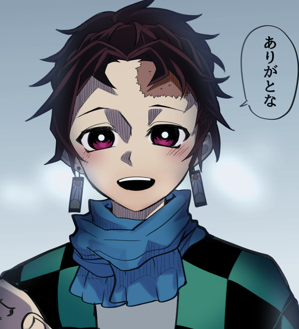 一話の髪が長い炭治郎
