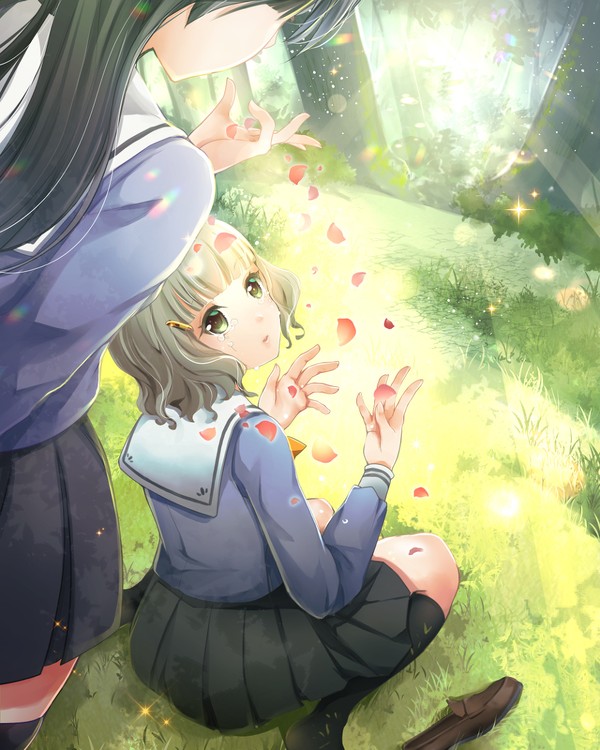 見上げると花が舞っていた