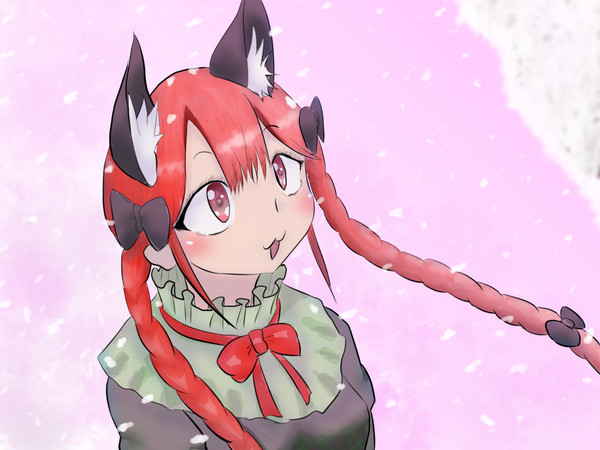 桜に喜ぶお燐ちゃん