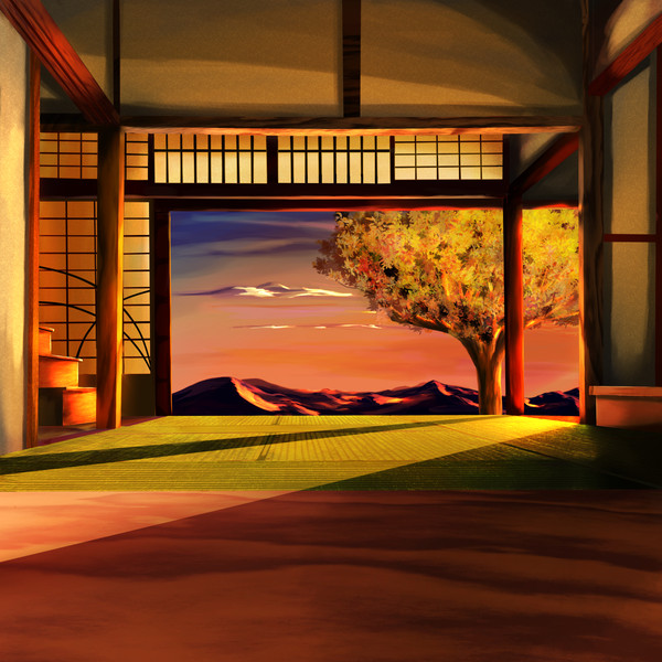 【フリー素材】夕暮れの和室