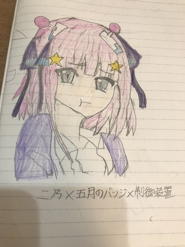 五月のバッジと某超能力アニメの装置をつける二乃