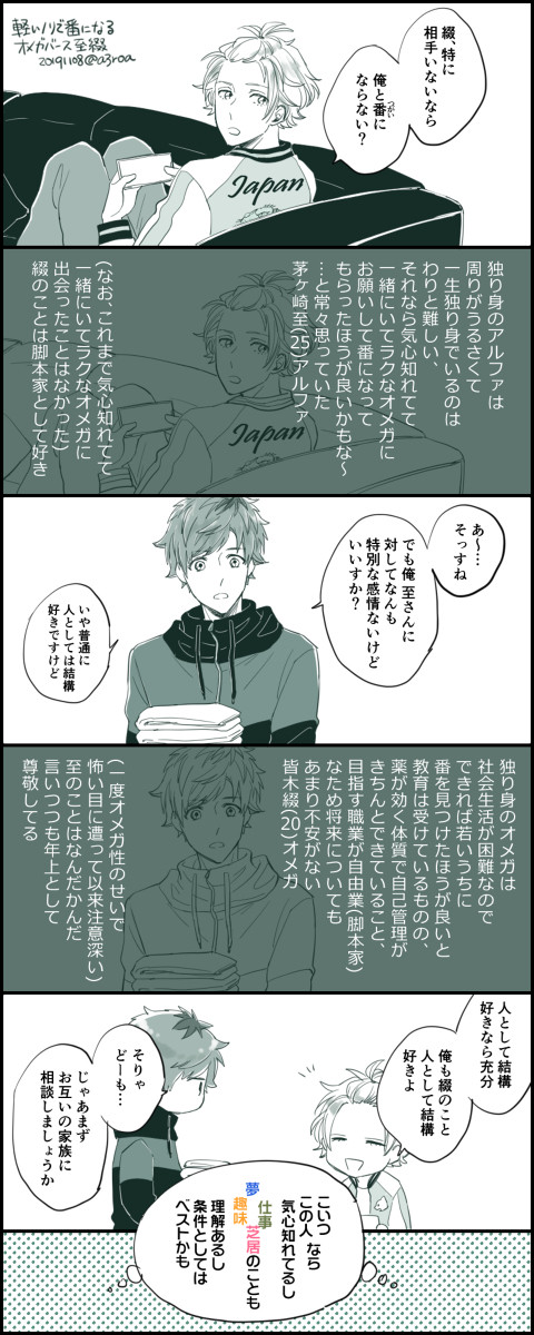【至綴】軽いノリで番になる二人の話