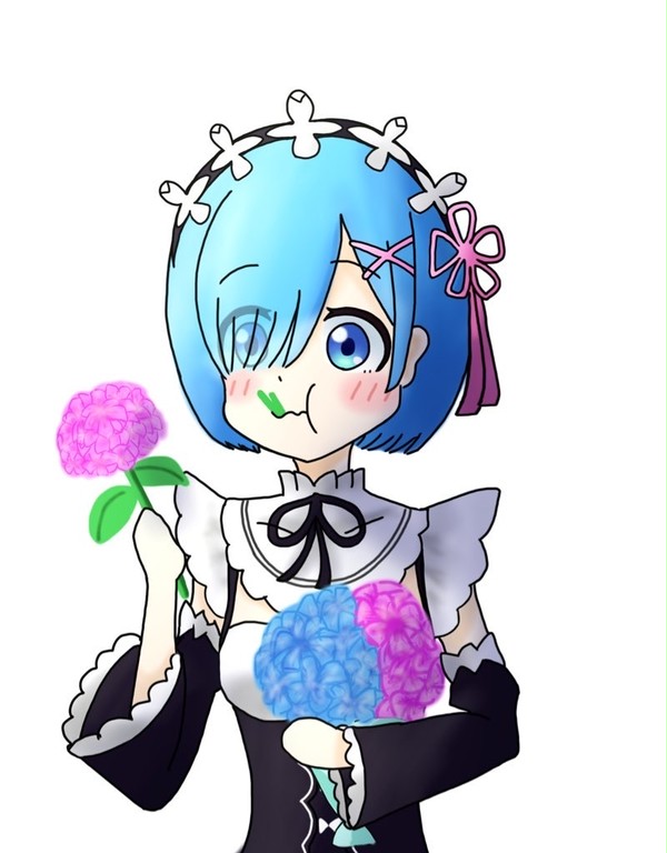 スナック感覚で紫陽花を食べるレムたん