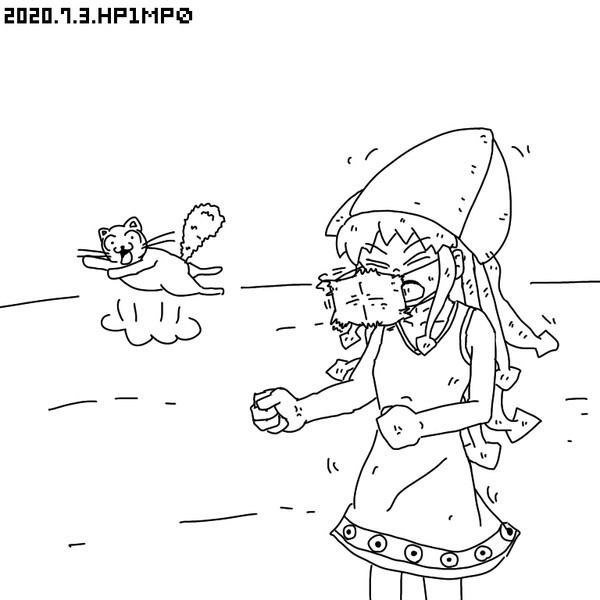 マスクをしているイカちゃんと猫ちゃん