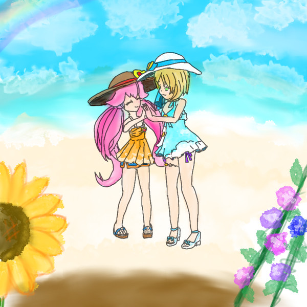 夏衣装で「タッチ♡」