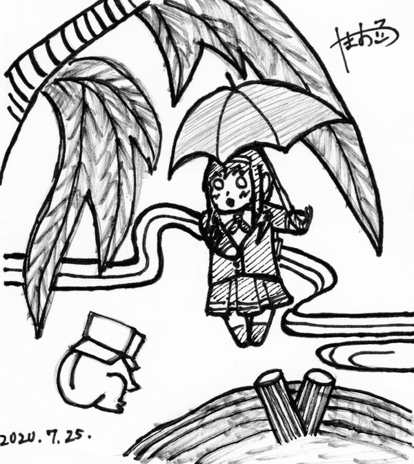 柳にカエル