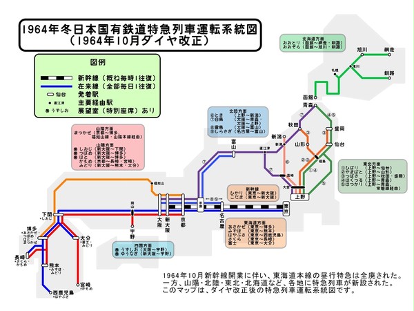 1964年冬の特急列車運転系統図
