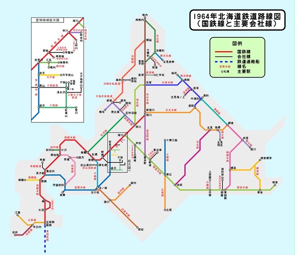 1964年の北海道鉄道路線図