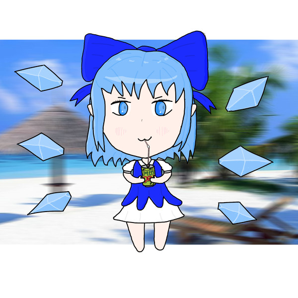 Cirno drinking Mountain Dew