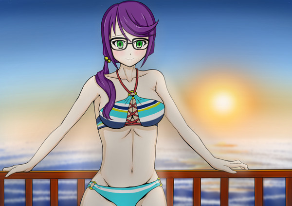 海と夕焼けと水着純那