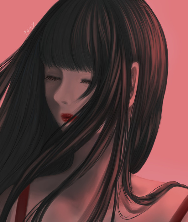 黒髪と赤い口紅