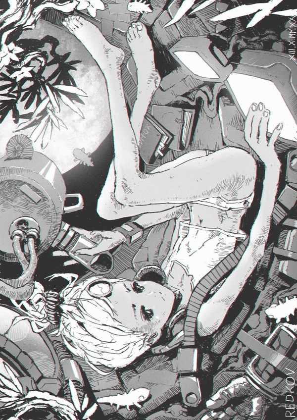 Space girl surrounded by lizards
